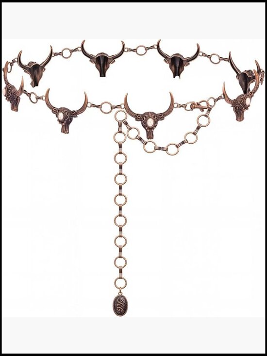 Western Concho Chain Belt with Faux Turquoise – Adjustable Lobster Claw Clasp